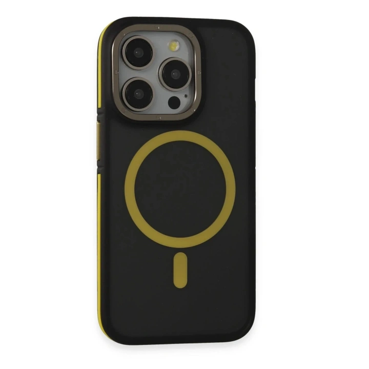 Mey İthalat®  iPhone 14 Pro Max Kılıf Rocky Magsafe Kapak - Siyah-Sarı