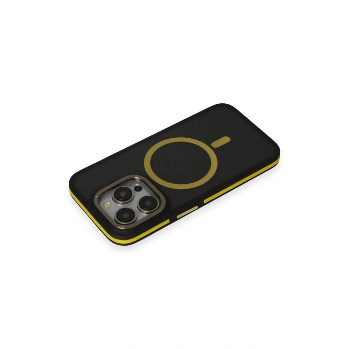 Mey İthalat®  iPhone 14 Pro Max Kılıf Rocky Magsafe Kapak - Siyah-Sarı