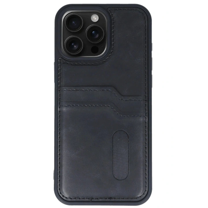 Mey İthalat®  iPhone 14 Pro Max Kılıf Sara Kartvizitli Deri Kılıf - Siyah