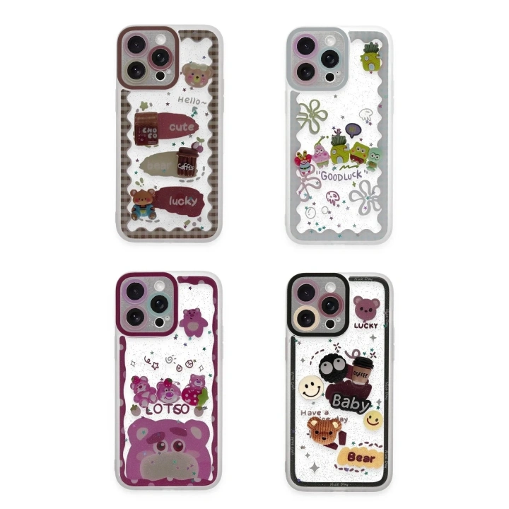 Mey İthalat®  iPhone 14 Pro Max Kılıf Sweet Desenli Silikon Kapak - Pembe
