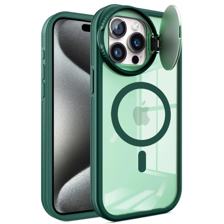 Mey İthalat®  iPhone 14 Pro Max Kılıf Teleskop Lens Magsafe Silikon Kapak - Koyu Yeşil