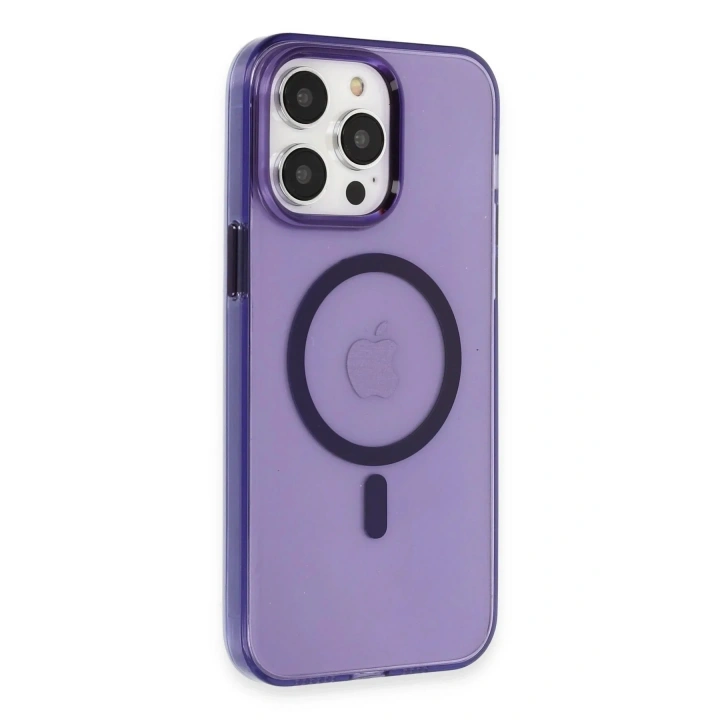 Mey İthalat®  iPhone 14 Pro Max Kılıf Tron Şeffaf Magsafe Kapak - Derin Mor