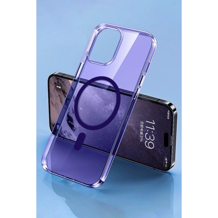 Mey İthalat®  iPhone 14 Pro Max Kılıf Tron Şeffaf Magsafe Kapak - Derin Mor