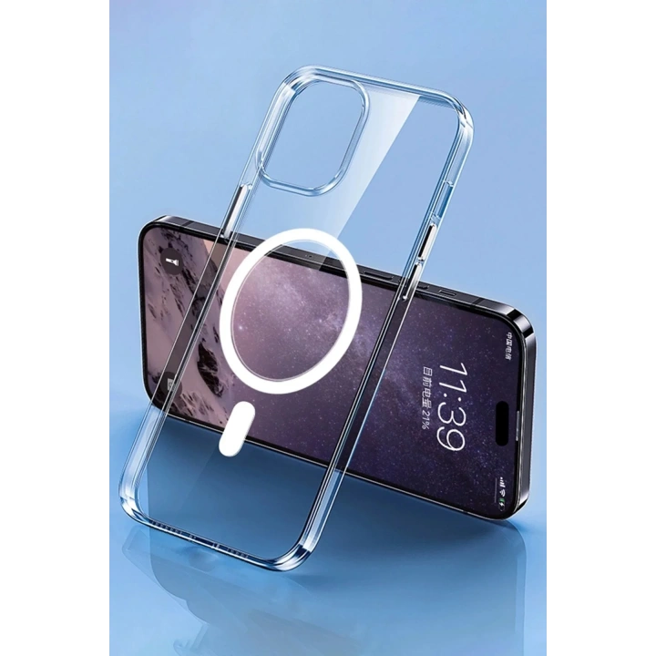 Mey İthalat®  iPhone 14 Pro Max Kılıf Tron Şeffaf Magsafe Kapak - Şeffaf