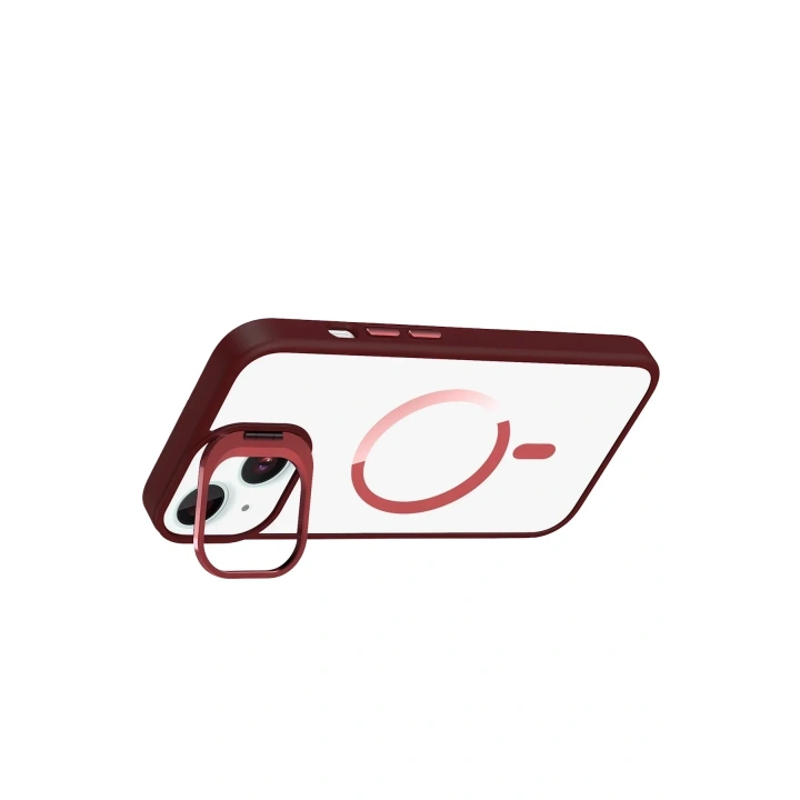 Mey İthalat®   iPhone 14 Remim Lensli Magsafe Standlı Kapak - Bordo