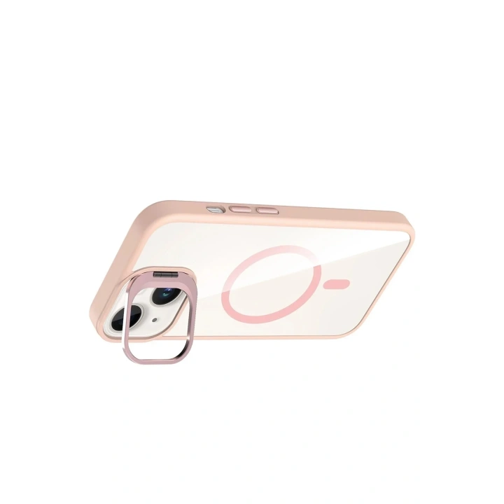 Mey İthalat®   iPhone 14 Remim Lensli Magsafe Standlı Kapak - Pembe