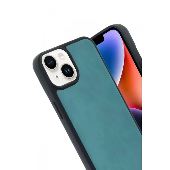 Mey İthalat®   iPhone 15 Kılıf Aras Deri Kapak - Açık Yeşil