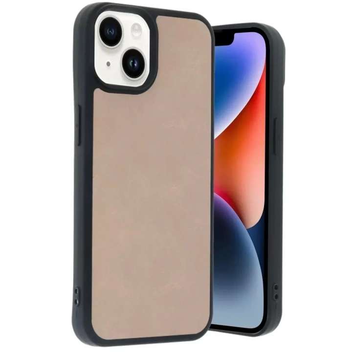 Mey İthalat®   iPhone 15 Kılıf Aras Deri Kapak - Pudra