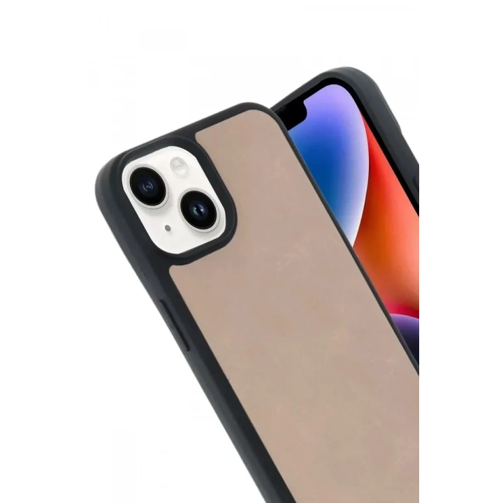 Mey İthalat®   iPhone 15 Kılıf Aras Deri Kapak - Pudra