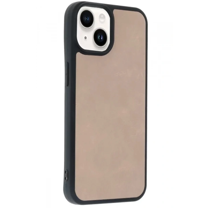 Mey İthalat®   iPhone 15 Kılıf Aras Deri Kapak - Pudra