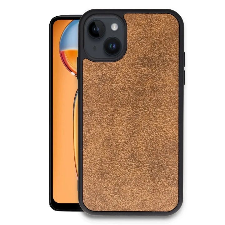 Mey İthalat®  iPhone 15 Kılıf Aras Deri Kapak - Taba