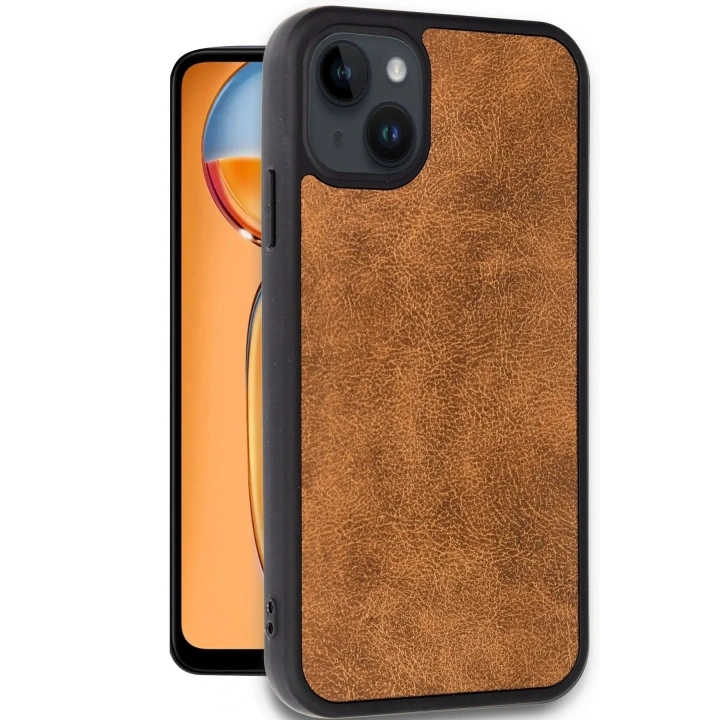 Mey İthalat®  iPhone 15 Kılıf Aras Deri Kapak - Taba