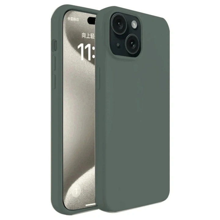 Mey İthalat®  iPhone 15 Kılıf First Silikon - Koyu Yeşil