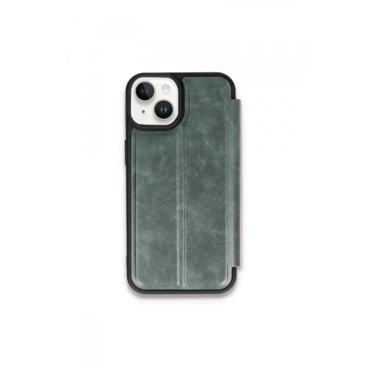 Mey İthalat®   iPhone 15 Kılıf Flip Cover - Koyu Yeşil