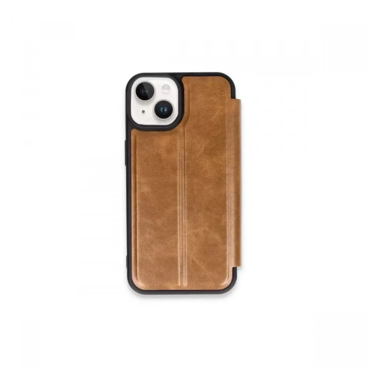 Mey İthalat®   iPhone 15 Kılıf Flip Cover - Taba