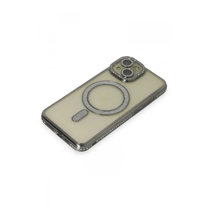 Mey İthalat®   iPhone 15 Kılıf Joke Simli Magneticsafe Kılıf - Gri