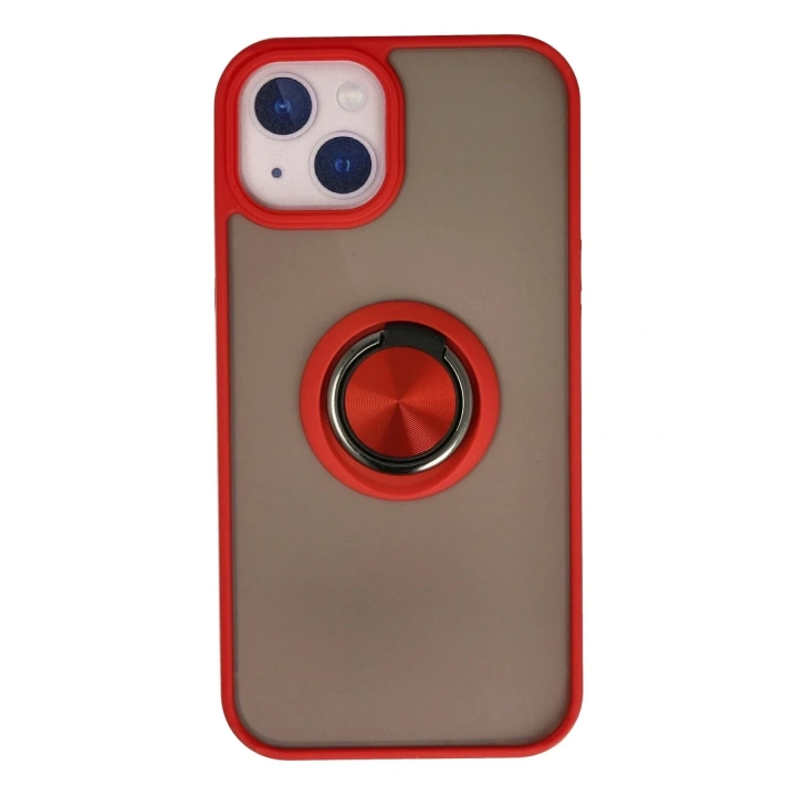 Mey İthalat®  iPhone 15 Kılıf Montreal Yüzüklü Silikon Kapak - Kırmızı