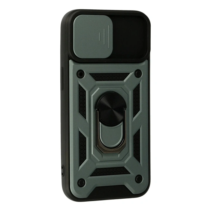 Mey İthalat®  iPhone 15 Kılıf Pars Lens Yüzüklü Silikon - Yeşil