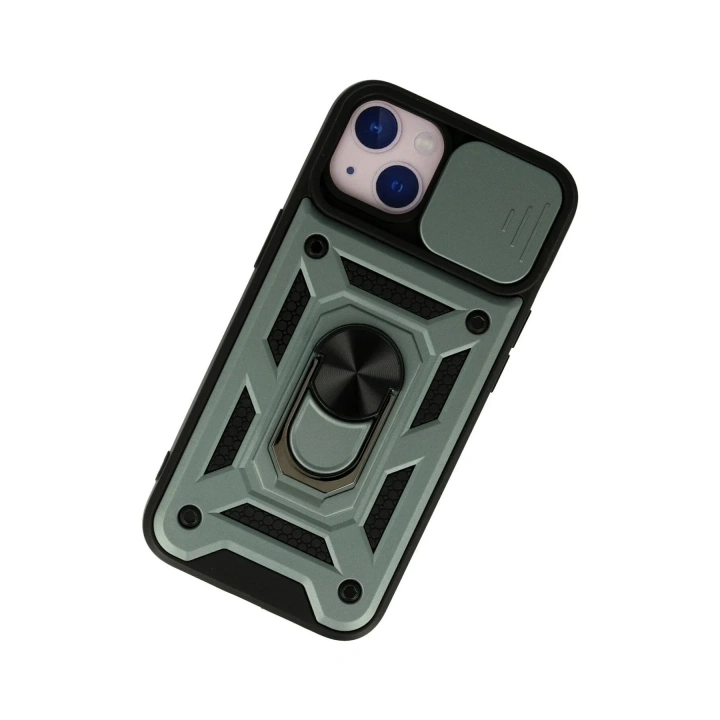Mey İthalat®  iPhone 15 Kılıf Pars Lens Yüzüklü Silikon - Yeşil