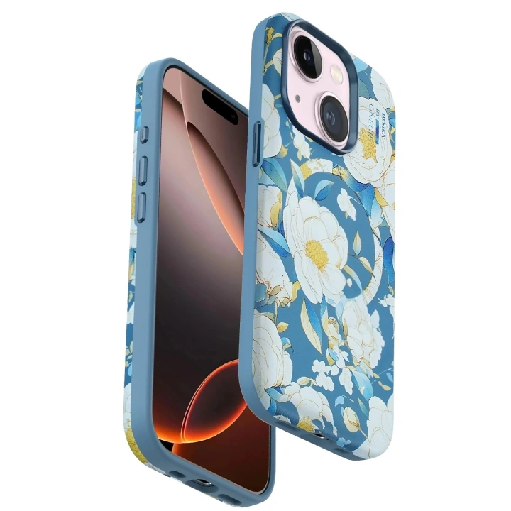 Mey İthalat®  iPhone 15 Plus Flower Series Magsafe Kapak - Mavi