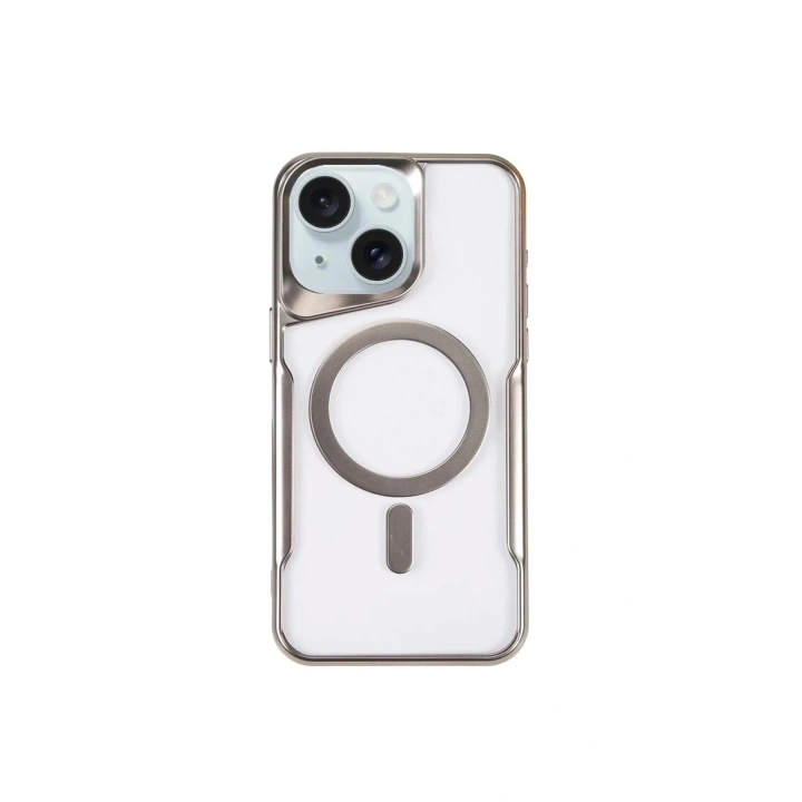 Mey İthalat®  iPhone 15 Plus Kılıf Boyi Magsafe Silikon Kapak - Gümüş