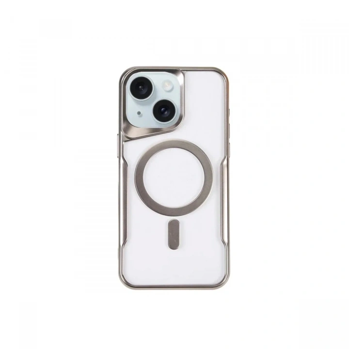 Mey İthalat®  iPhone 15 Plus Kılıf Boyi Magsafe Silikon Kapak - Gümüş