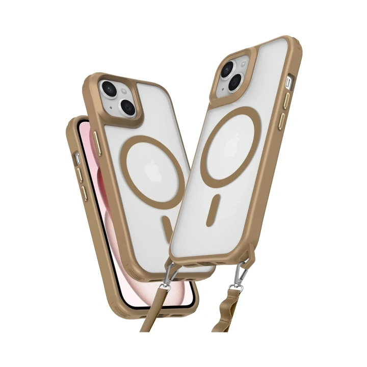 Mey İthalat®  iPhone 15 Plus Kılıf Enka Magsafe Silikon Kılıf - Desert