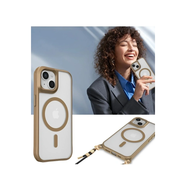 Mey İthalat®  iPhone 15 Plus Kılıf Enka Magsafe Silikon Kılıf - Desert