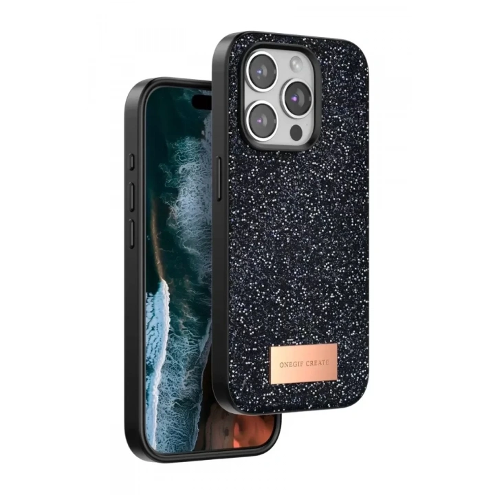 Mey İthalat®   iPhone 15 Pro Bright Simli Kapak - Siyah