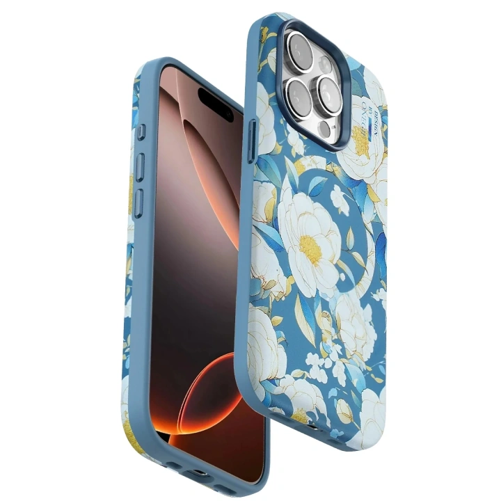 Mey İthalat®  iPhone 15 Pro Flower Series Magsafe Kapak - Mavi