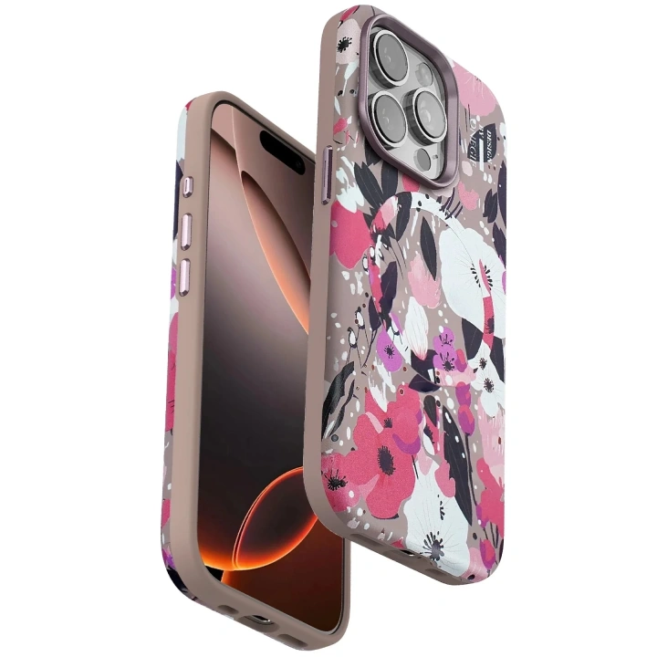 Mey İthalat®  iPhone 15 Pro Flower Series Magsafe Kapak - Pembe