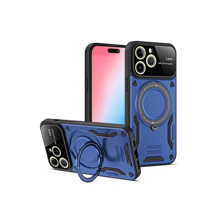 Mey İthalat®  iPhone 15 Pro Joy Lens Standlı Kapak - Lacivert