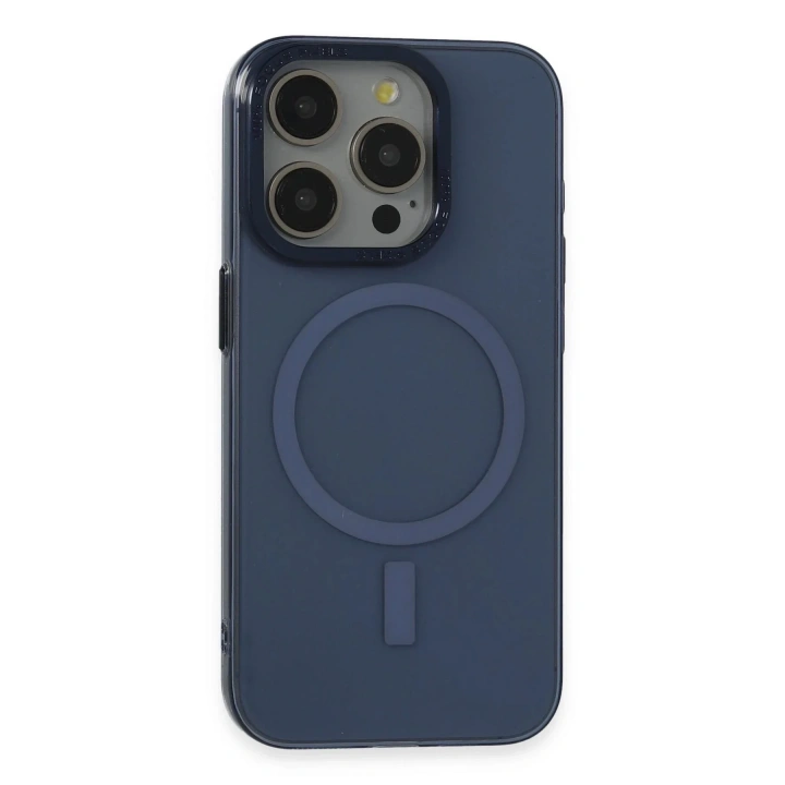 Mey İthalat®  iPhone 15 Pro Kılıf Anka PC Magneticsafe Sert Metal Kapak - Lacivert