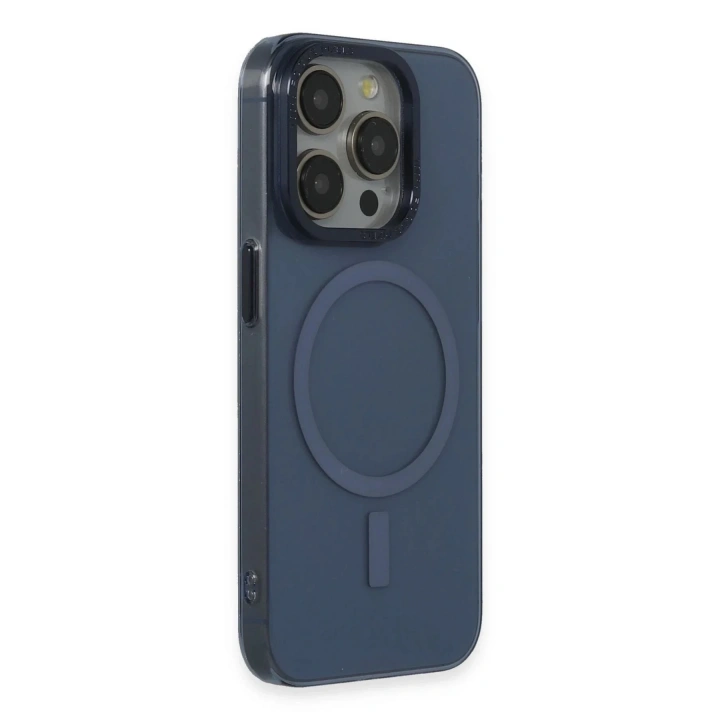 Mey İthalat®  iPhone 15 Pro Kılıf Anka PC Magneticsafe Sert Metal Kapak - Lacivert