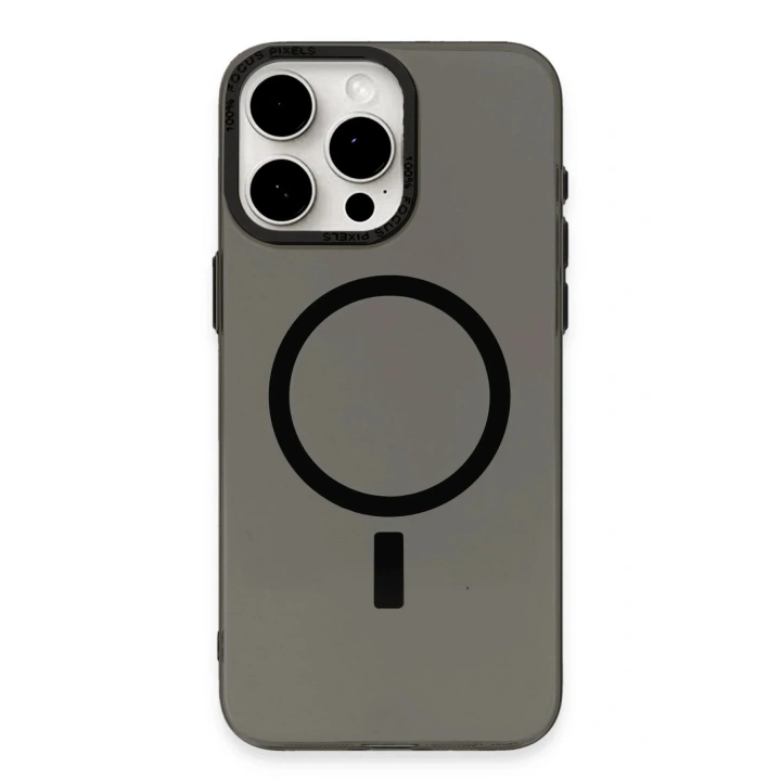Mey İthalat®  iPhone 15 Pro Kılıf Anka PC Magneticsafe Sert Metal Kapak - Siyah