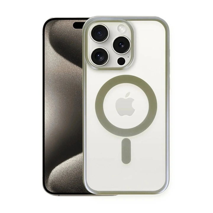 Mey İthalat®  iPhone 15 Pro Kılıf Erozi Magsafe Kapak - Gri