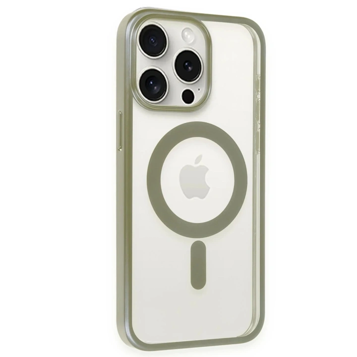 Mey İthalat®  iPhone 15 Pro Kılıf Erozi Magsafe Kapak - Gri