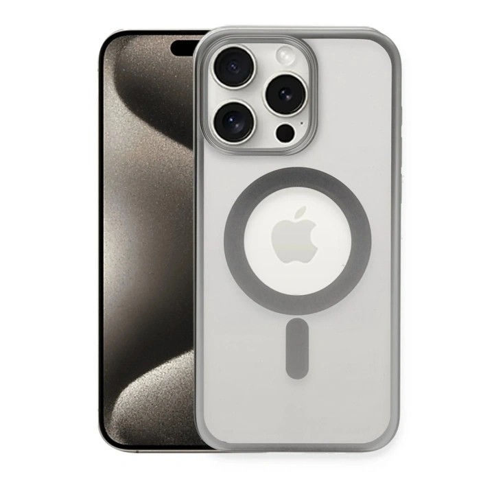 Mey İthalat®  iPhone 15 Pro Kılıf Erozi Magsafe Kapak - Gümüş