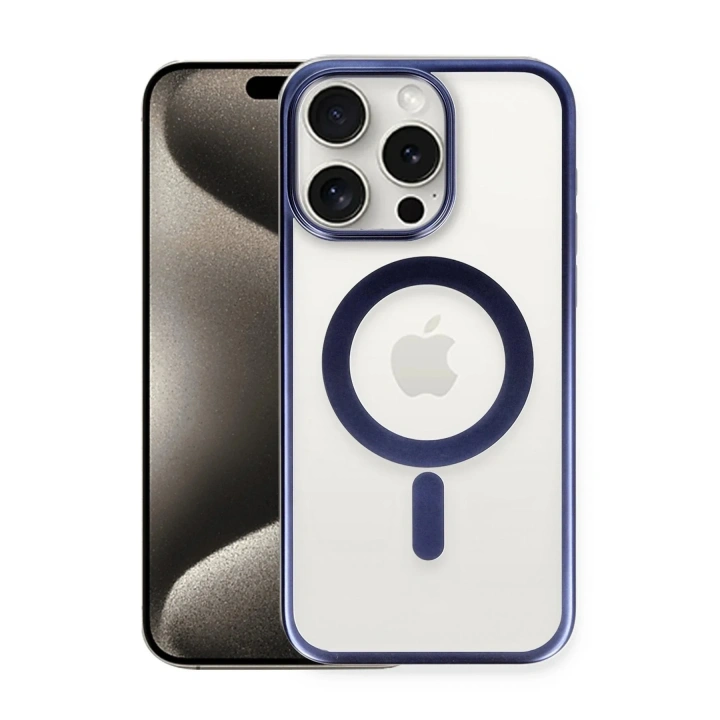 Mey İthalat®  iPhone 15 Pro Kılıf Erozi Magsafe Kapak - Lacivert