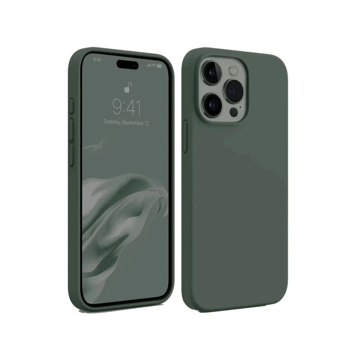 Mey İthalat®  iPhone 15 Pro Kılıf First Silikon - Koyu Yeşil