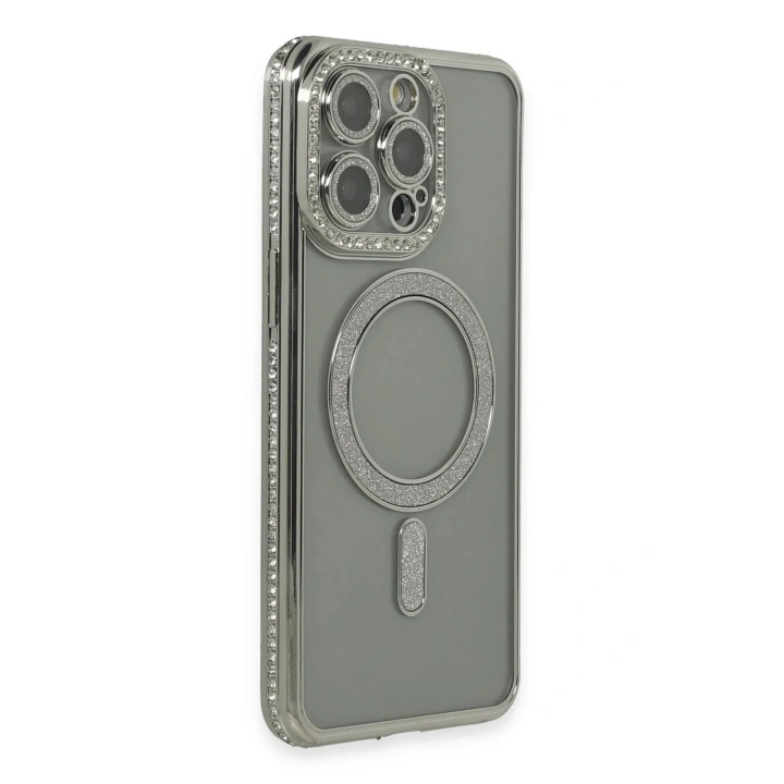 Mey İthalat®  iPhone 15 Pro Kılıf Joke Simli Magneticsafe Kılıf - Gri