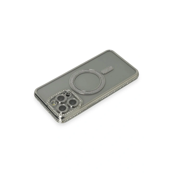 Mey İthalat®  iPhone 15 Pro Kılıf Joke Simli Magneticsafe Kılıf - Gri