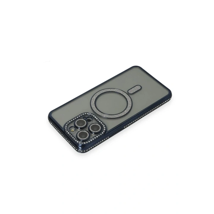 Mey İthalat®  iPhone 15 Pro Kılıf Joke Simli Magneticsafe Kılıf - Lacivert