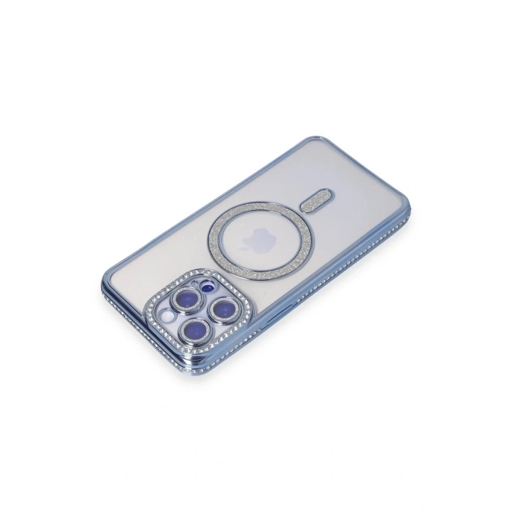 Mey İthalat®  iPhone 15 Pro Kılıf Joke Simli Magneticsafe Kılıf - Mavi