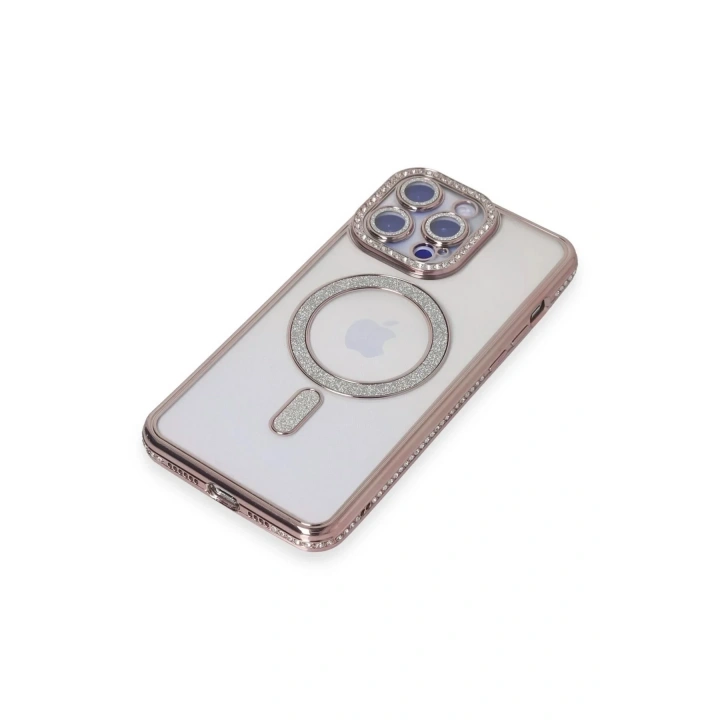 Mey İthalat®  iPhone 15 Pro Kılıf Joke Simli Magneticsafe Kılıf - Pembe