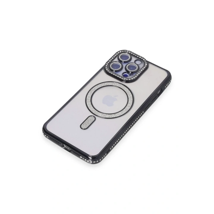 Mey İthalat®  iPhone 15 Pro Kılıf Joke Simli Magneticsafe Kılıf - Siyah