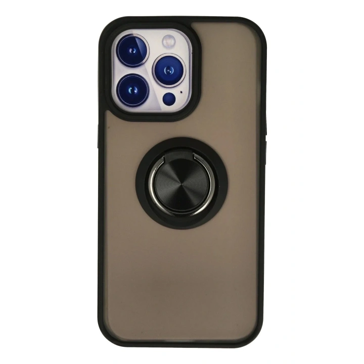 Mey İthalat®  iPhone 15 Pro Kılıf Montreal Yüzüklü Silikon Kapak - Siyah