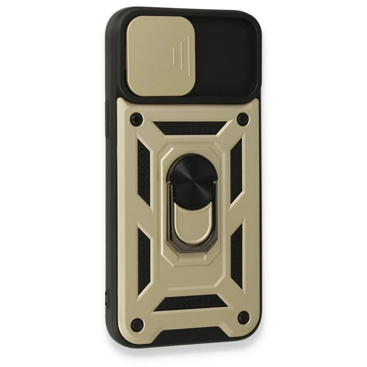 Mey İthalat®  iPhone 15 Pro Kılıf Pars Lens Yüzüklü Silikon - Gold