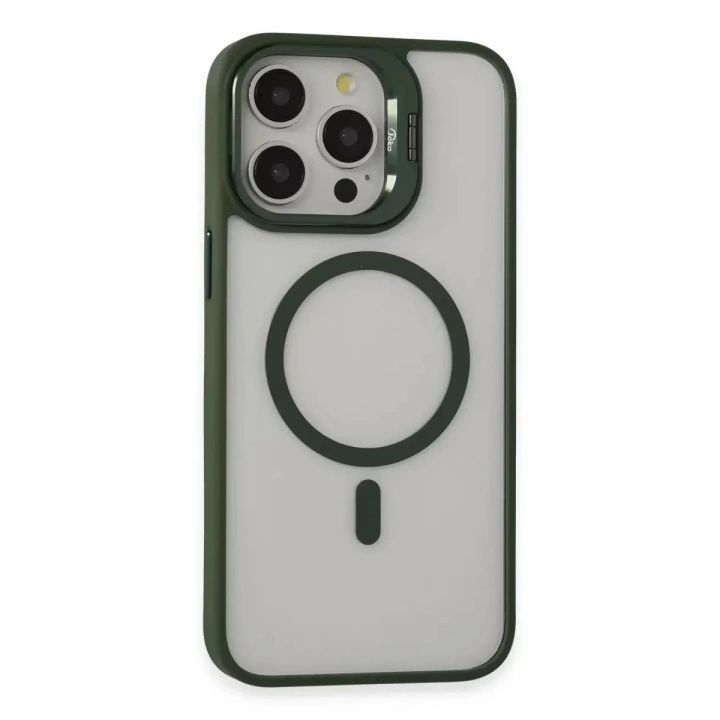 Mey İthalat®  iPhone 15 Pro Kılıf Roblox Lens Magsafe Standlı Kapak - Koyu Yeşil
