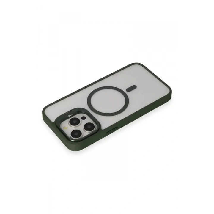 Mey İthalat®  iPhone 15 Pro Kılıf Roblox Lens Magsafe Standlı Kapak - Koyu Yeşil